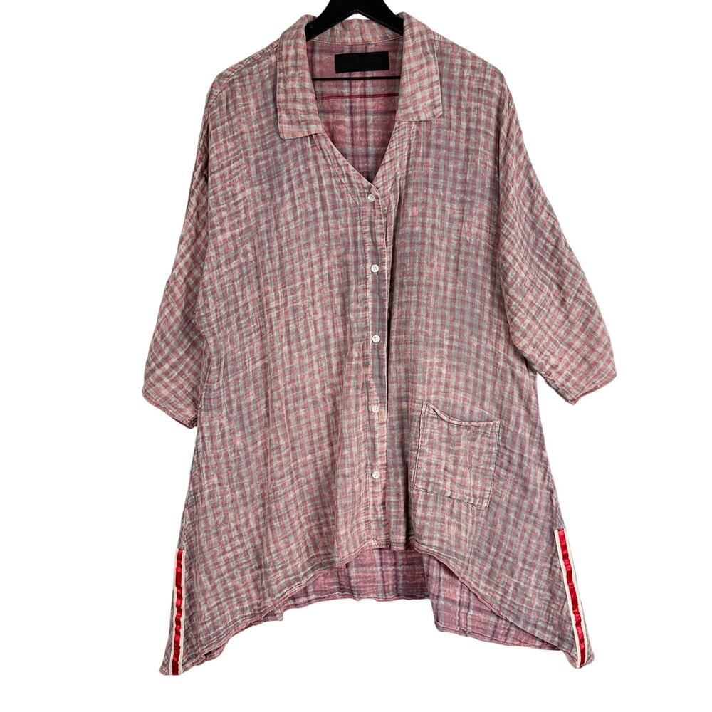 The Nu Vintage Button Down Oversized Shirt Red Plaid Artsy - XL